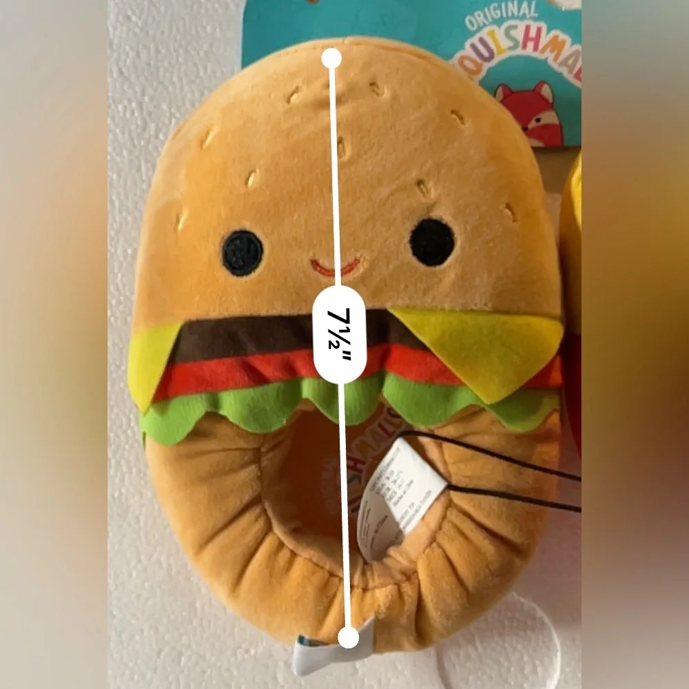 Squishmallows Burger and Fries Plush Slippers Size Toddler 9-10